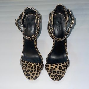Leopard print ankle strap heels